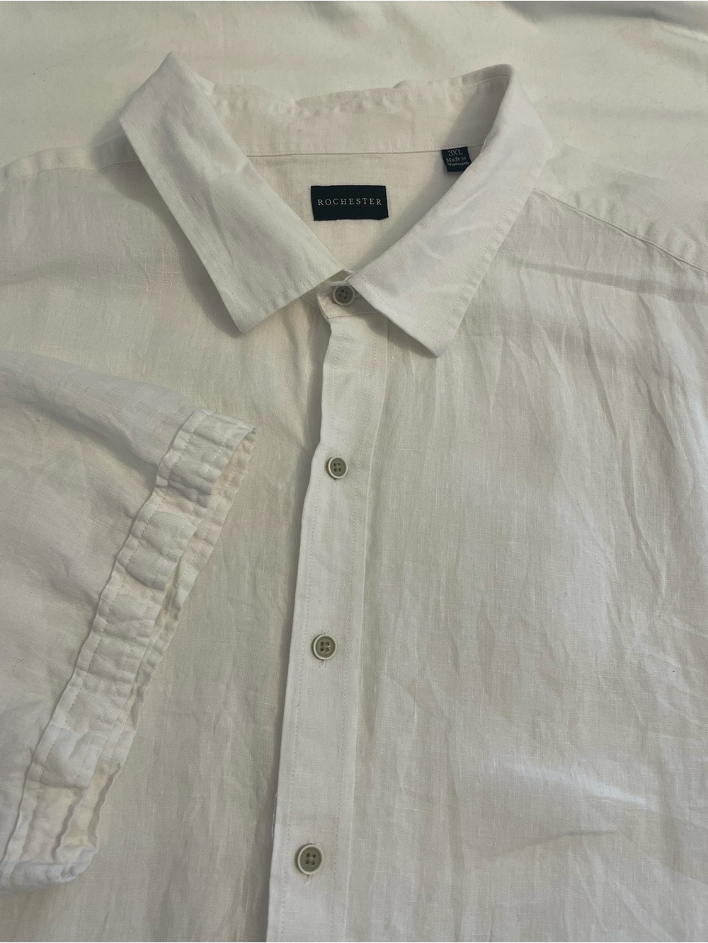 Rochester Big & Tall White 100% Linen Button Down Shirt Short Sleeve Men’s 3XL
